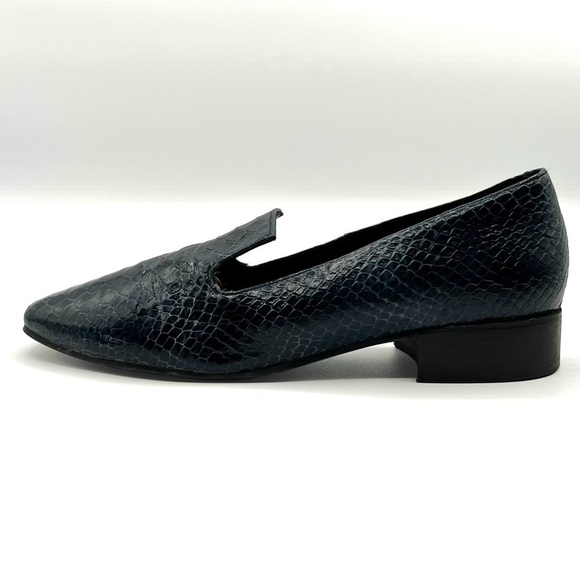L’INTERVALLE BLUE SNAKE EMBOSSED LEATHER LOAFER BLOCK HEEL SLIP ON SHOE SPAIN 38 - Picture 3 of 13